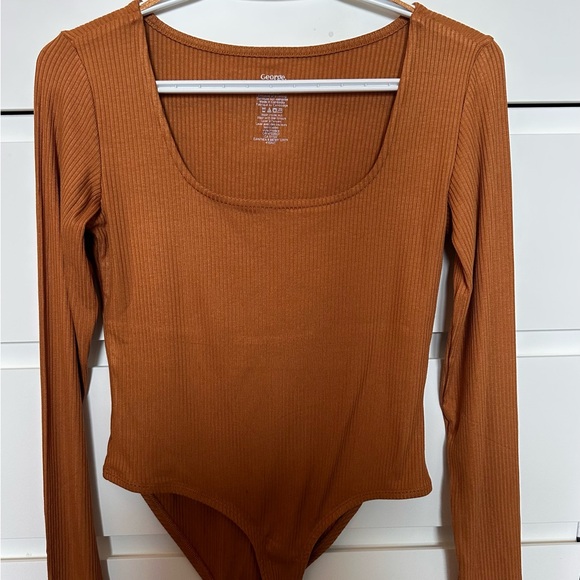 Brown Ribbed Long Sleeve Bodysuit - Picture 1 of 1